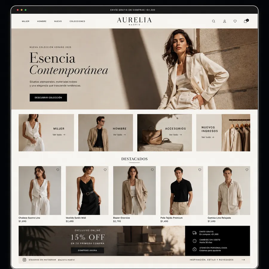 Aplicación real de la marca: e-commerce de Aurelia, moda de lujo en Madrid