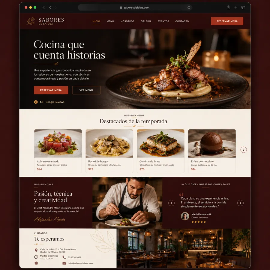 Sabores de la Luz — diseño web
